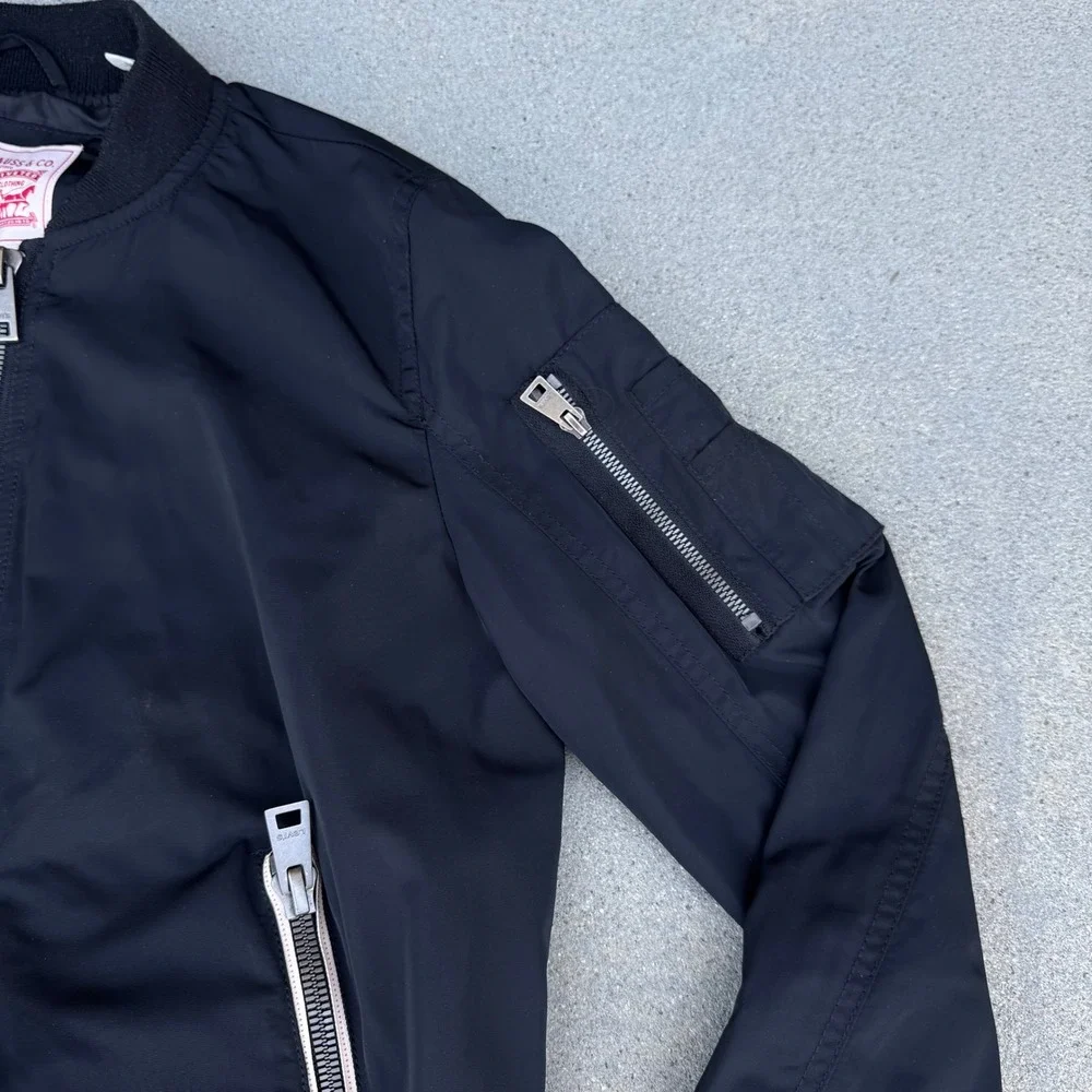 Levi's Men Bomber Jacket Black Full Zip Flight Jacket‎ Utility Pockets Medium